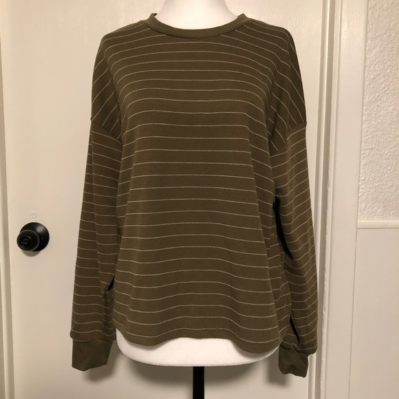 Forever 21 Olive Green Pinstriped Drop-Sleeve Top - Picture 5 of 7